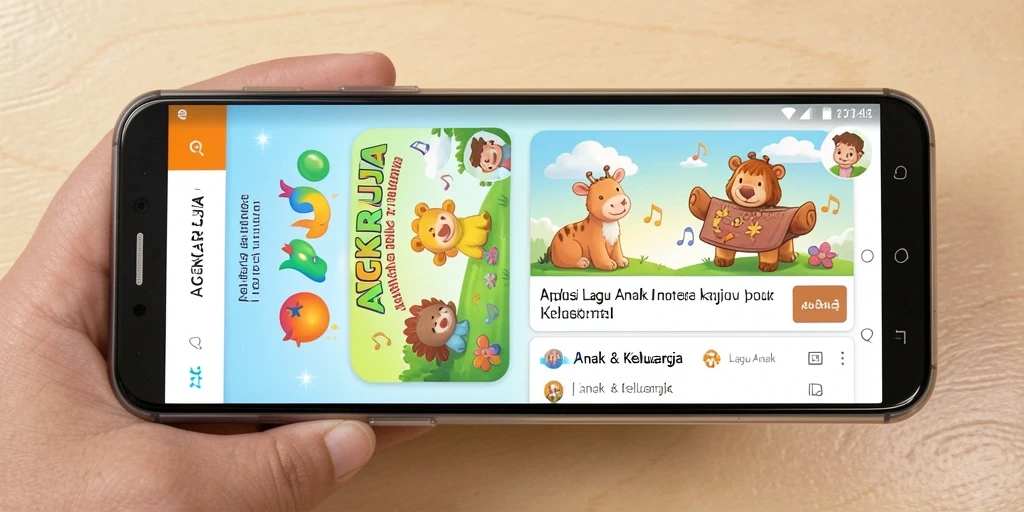 Tampilan antarmuka aplikasi ANGKARAJA dengan lagu anak yang ceria.