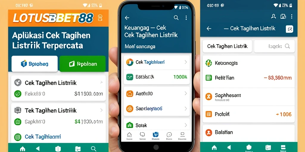 Antarmuka aplikasi LOTUSBET88 untuk cek tagihan listrik.