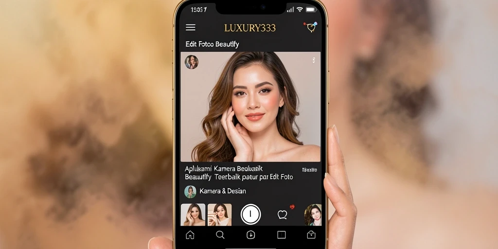 Tampilan antarmuka aplikasi LUXURY333 dengan efek Kamera Beautify.