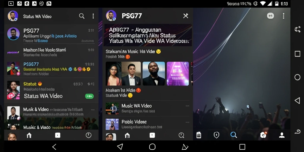 Tampilan antarmuka PSG77 dengan koleksi video status yang menarik.