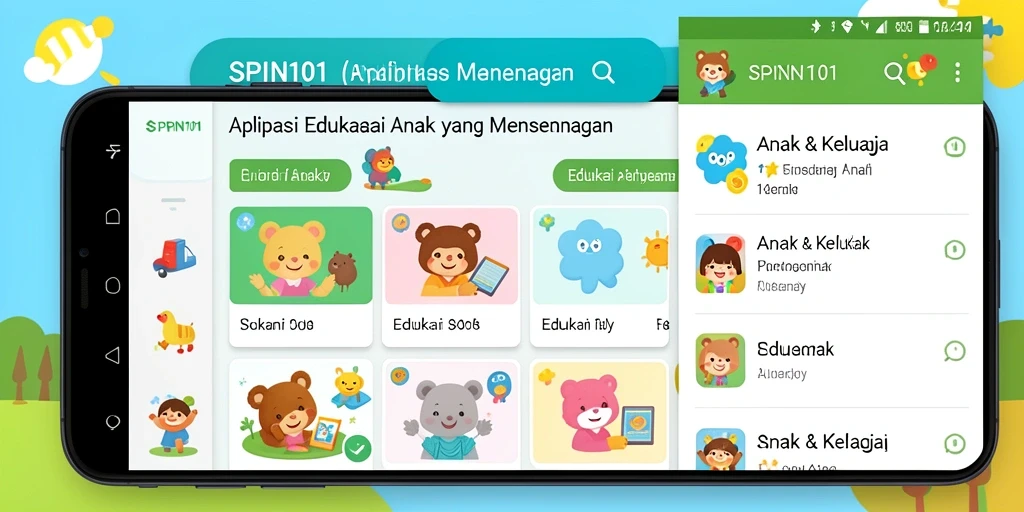 Tampilan antarmuka SPIN101 yang ramah anak dan interaktif.
